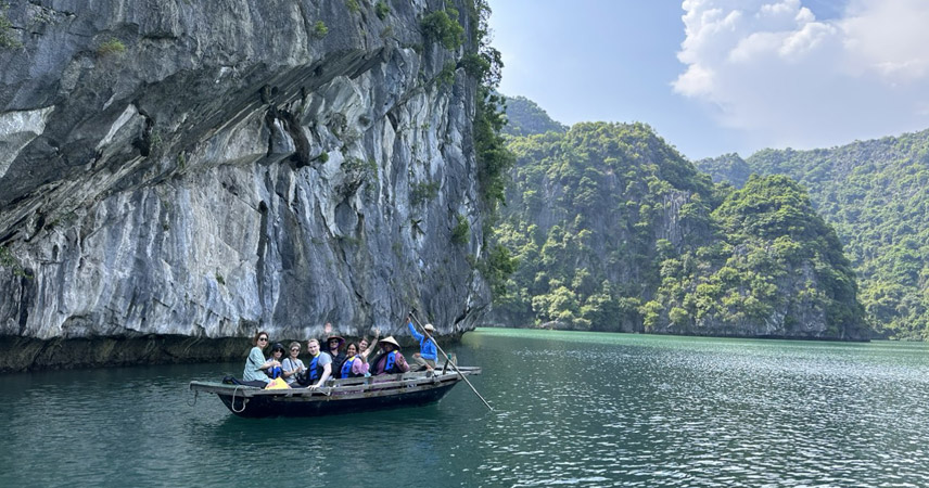 Experience a Bamboo boat to explore Halong Bay