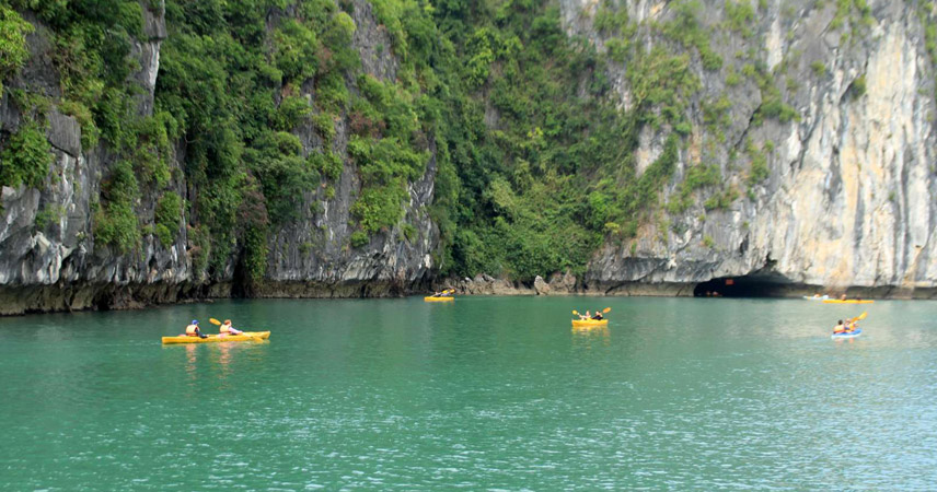 Kayaking in Luon Cave is available on most Halong Bay